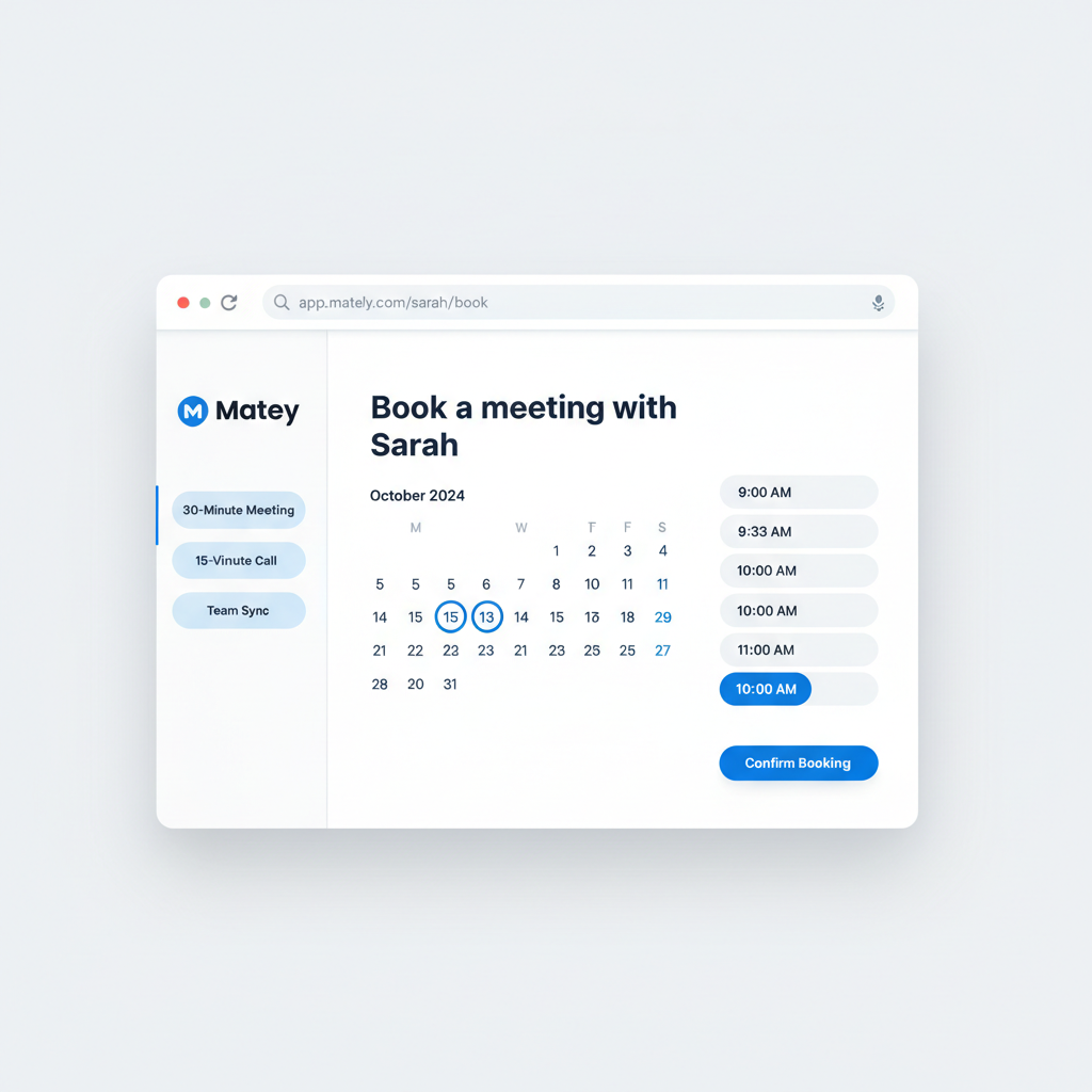 Mately booking interface